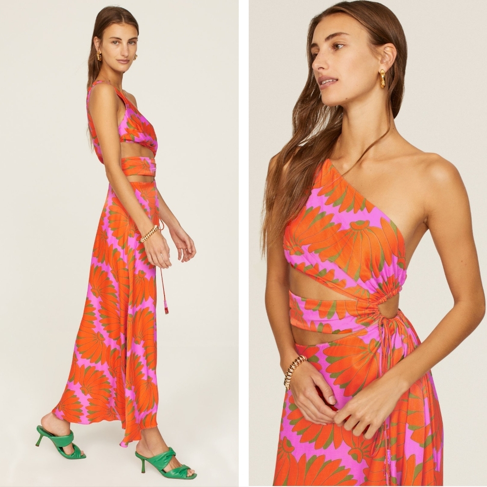 Farm Rio Copacabana Pink Cutout Midi Dress XL NWT New - Picture 2 of 10